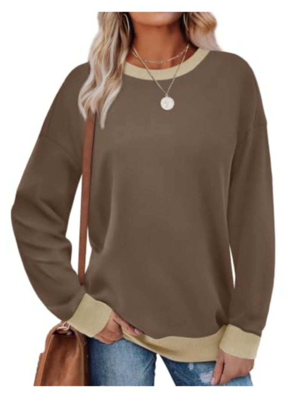 Womens Crewneck Sweatshirt Loose Fit Long Sleeve Tunic Pullover